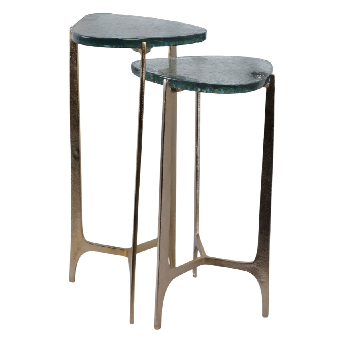 23" / 26" Linton Glass Top Accent Tables (Set of 2) - Gold / Dark Green