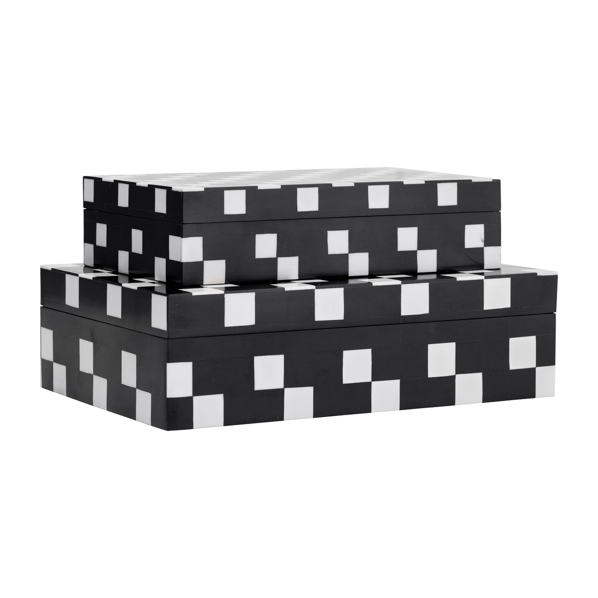 10" / 12" Resin Diagonal Square Boxes (Set of 2) - White/Black