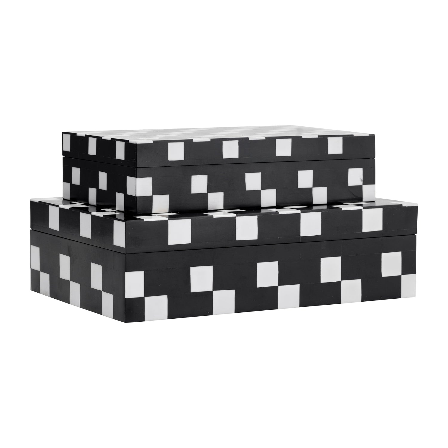 10" / 12" Resin Diagonal Square Boxes (Set of 2) - White/Black
