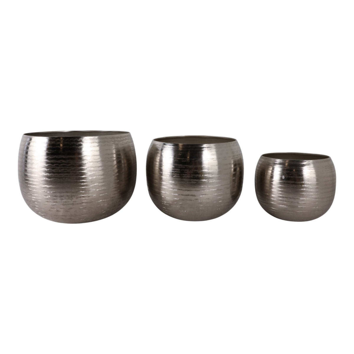 9" / 12" / 14" Hammered Metal Planters (Set of 3) - Silver