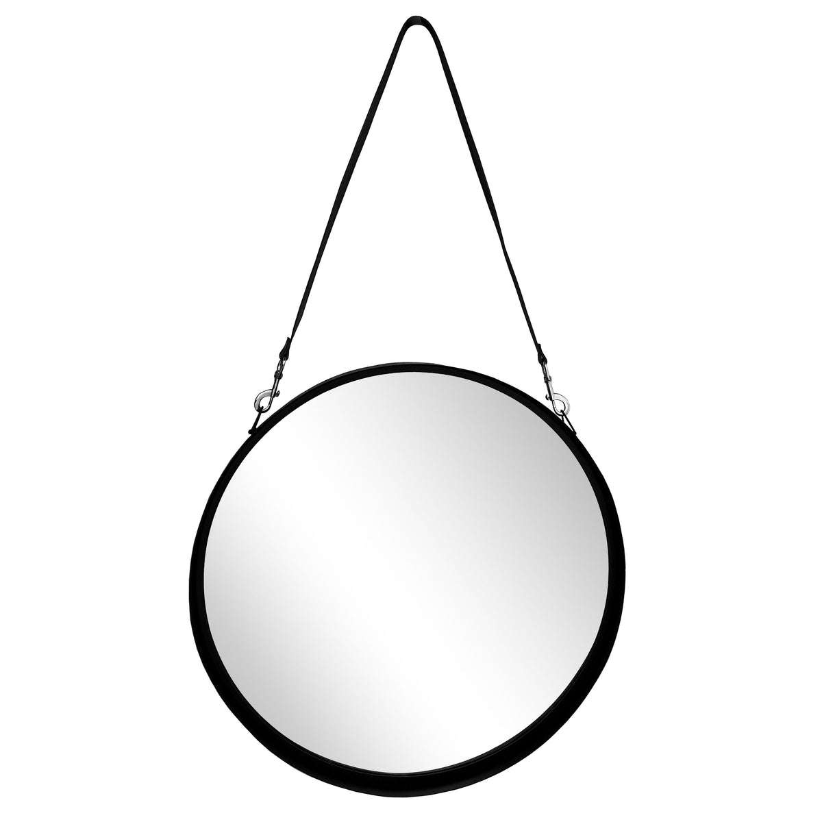 Round Mirror With Leather Strap 28" - Black