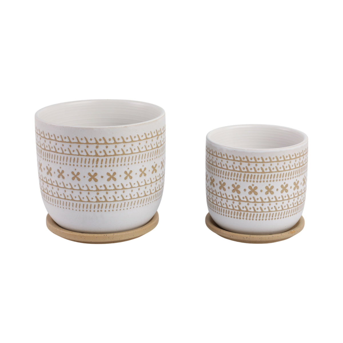 6" / 8" Ceramic Planter With Saucer (Set of 2) - Brown