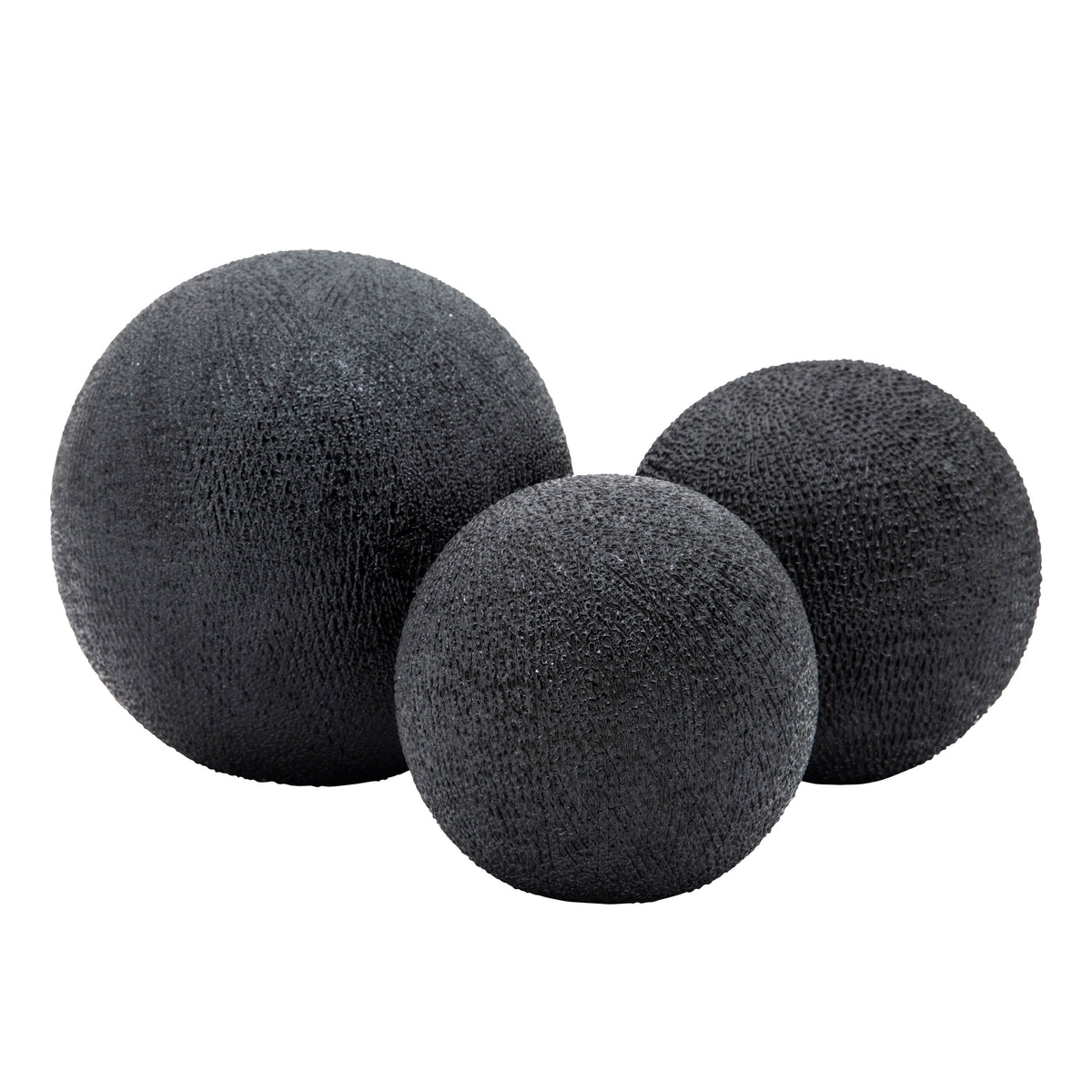 6" / 5" / 4" Beaded Orbs (Set of 3) - Black