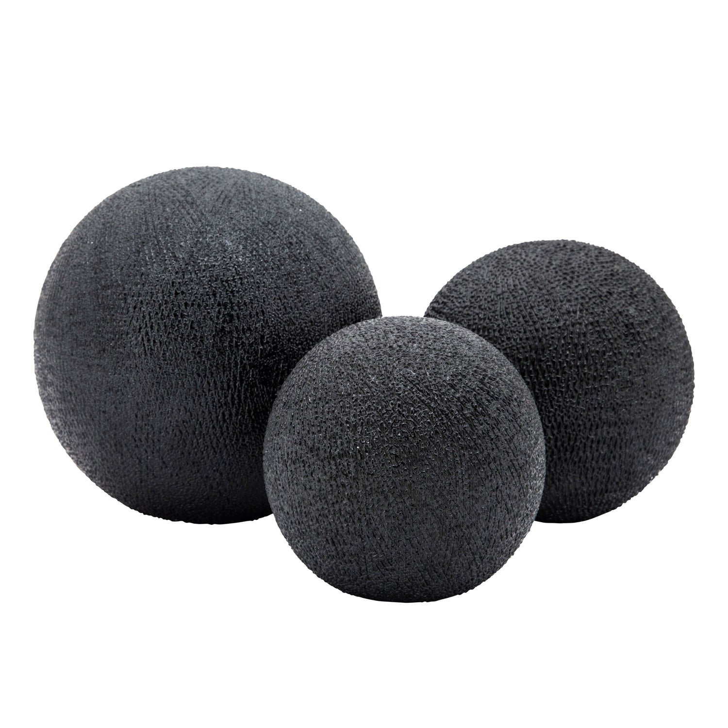 6" / 5" / 4" Beaded Orbs (Set of 3) - Black