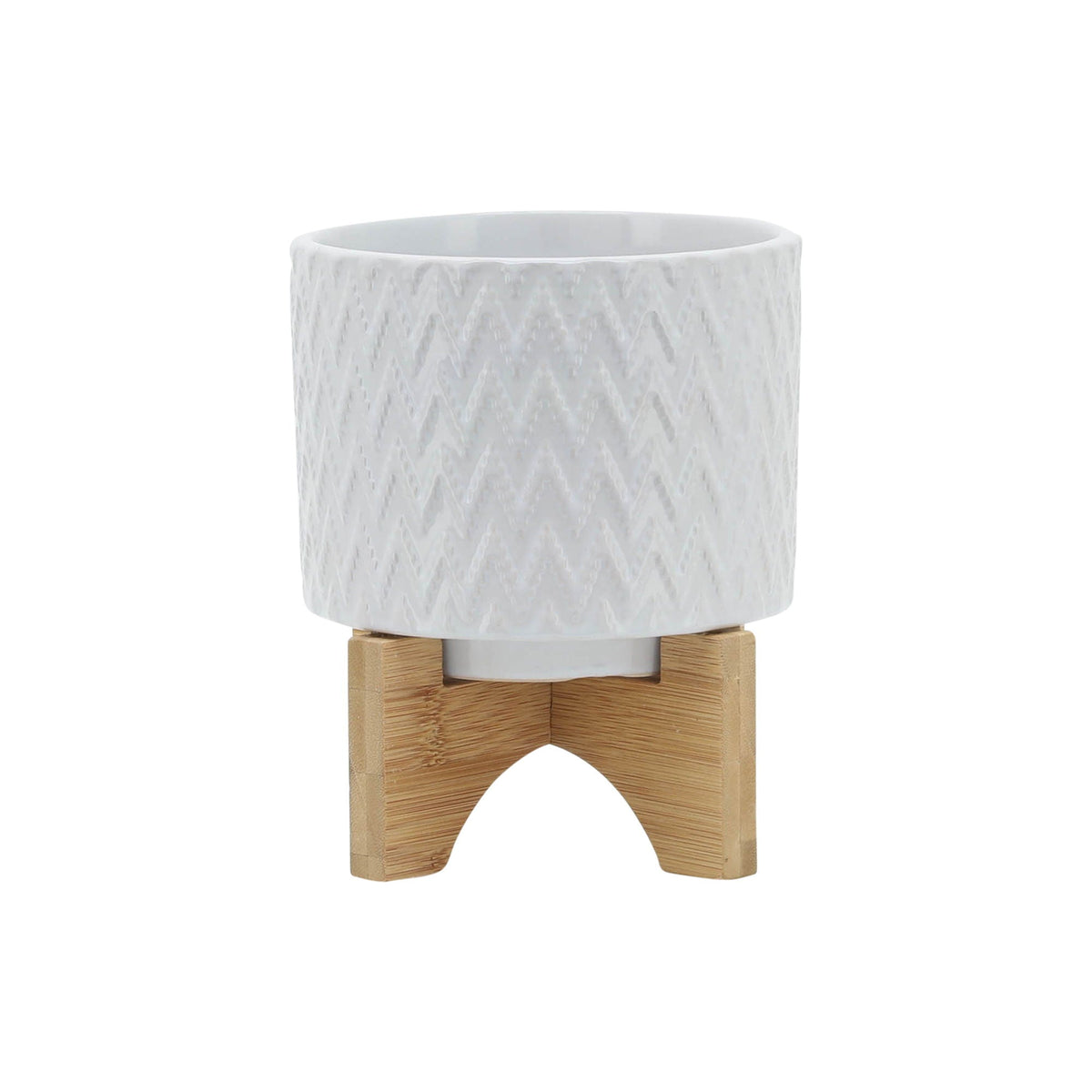 Chevron Planter With Stand 5" - White
