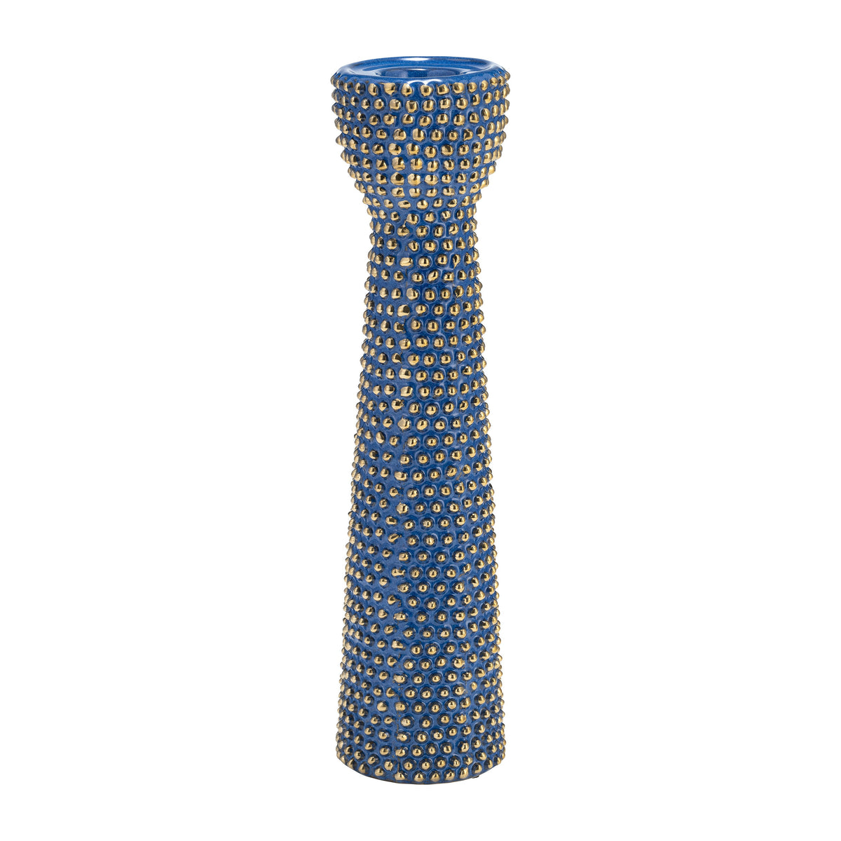 Spiked Ceramic Candle Holder 16" - Navy / Gold