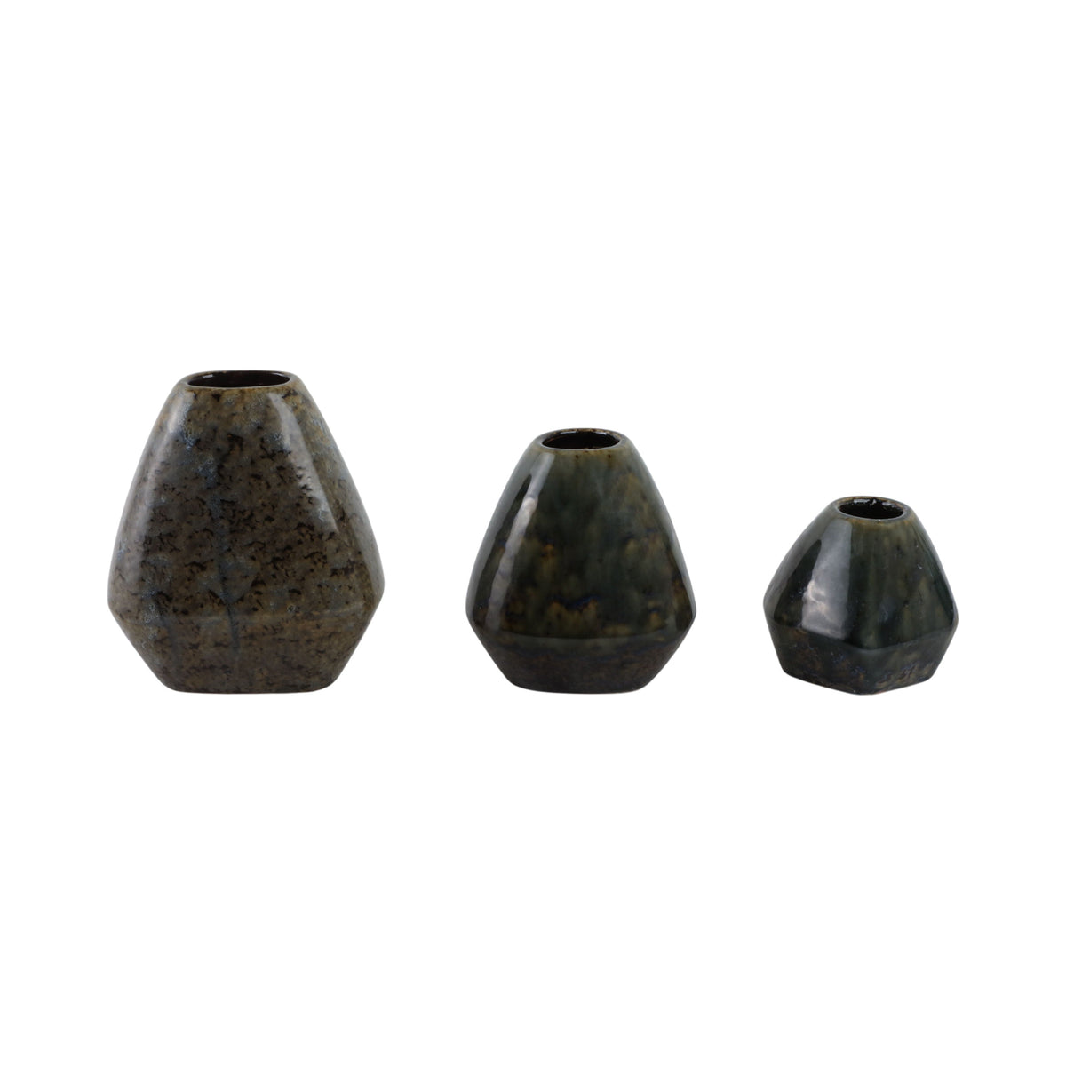 5" / 7" / 8" Tacoma Ceramic Vases (Set of 3) - Blue / Dark Brown
