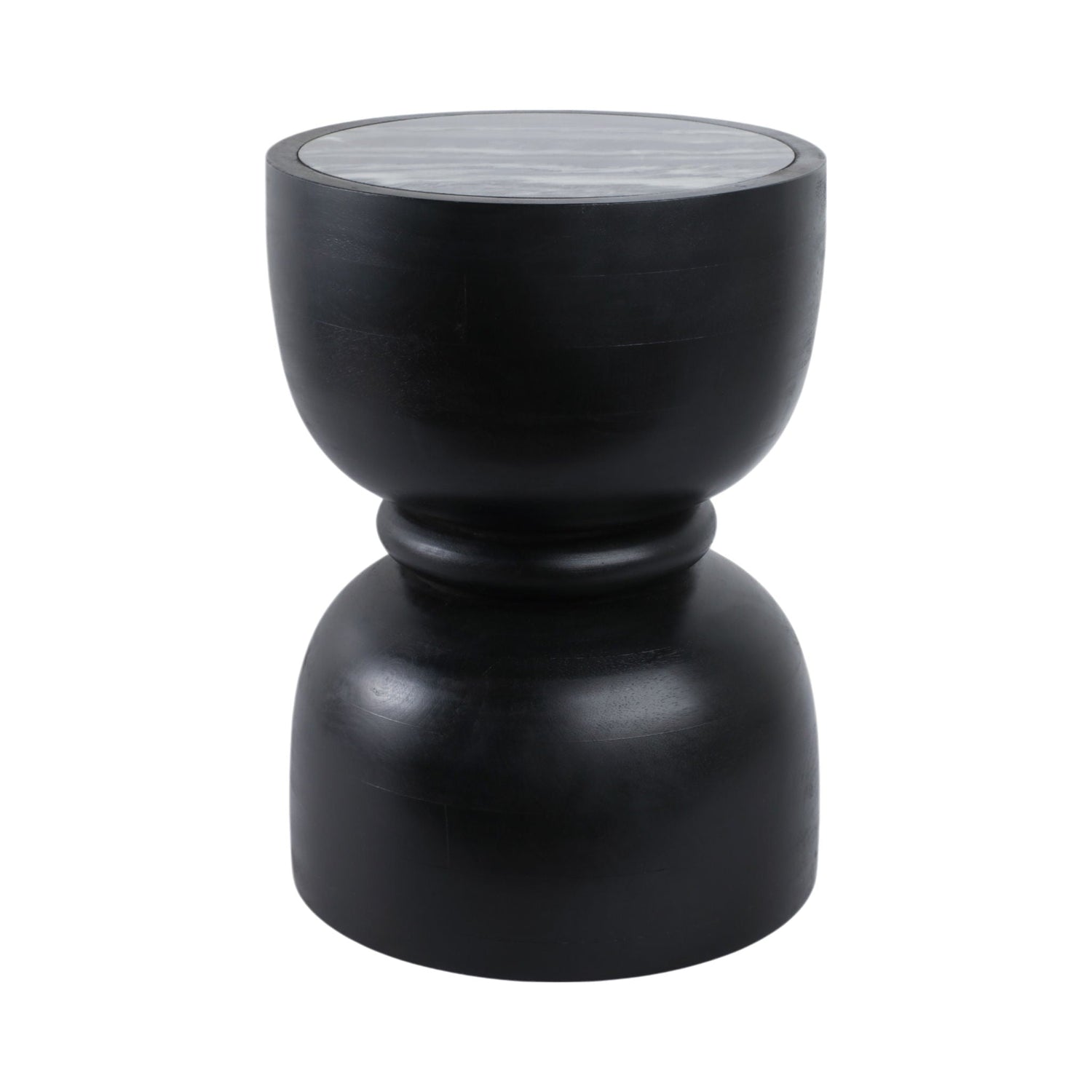 18" x 13" Marble Top Accent Table With Ring - Black