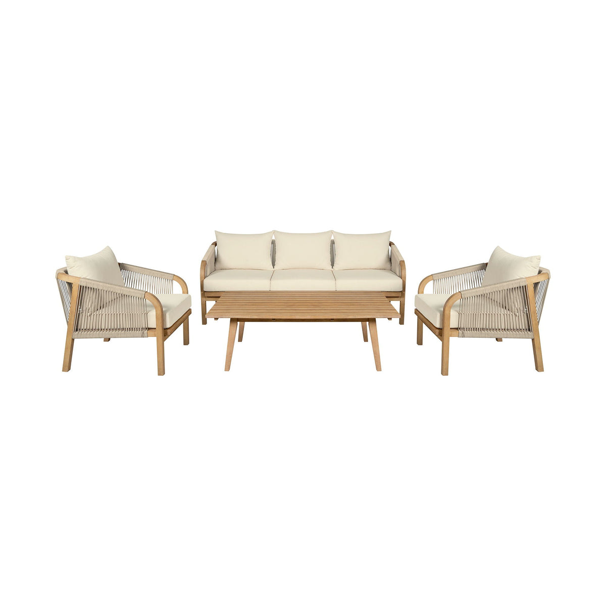 Cypress - 4 Piece Outdoor Patio Conversation Set - Blonde Eucalyptus / Ivory
