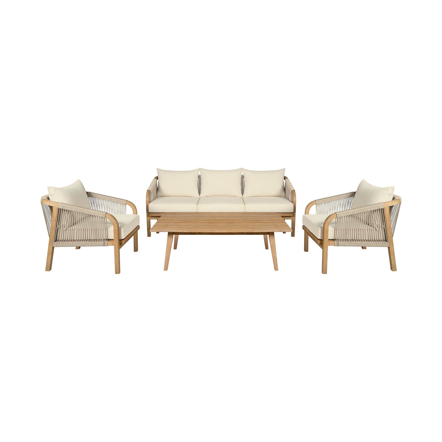 Cypress - 4 Piece Outdoor Patio Conversation Set - Blonde Eucalyptus / Ivory