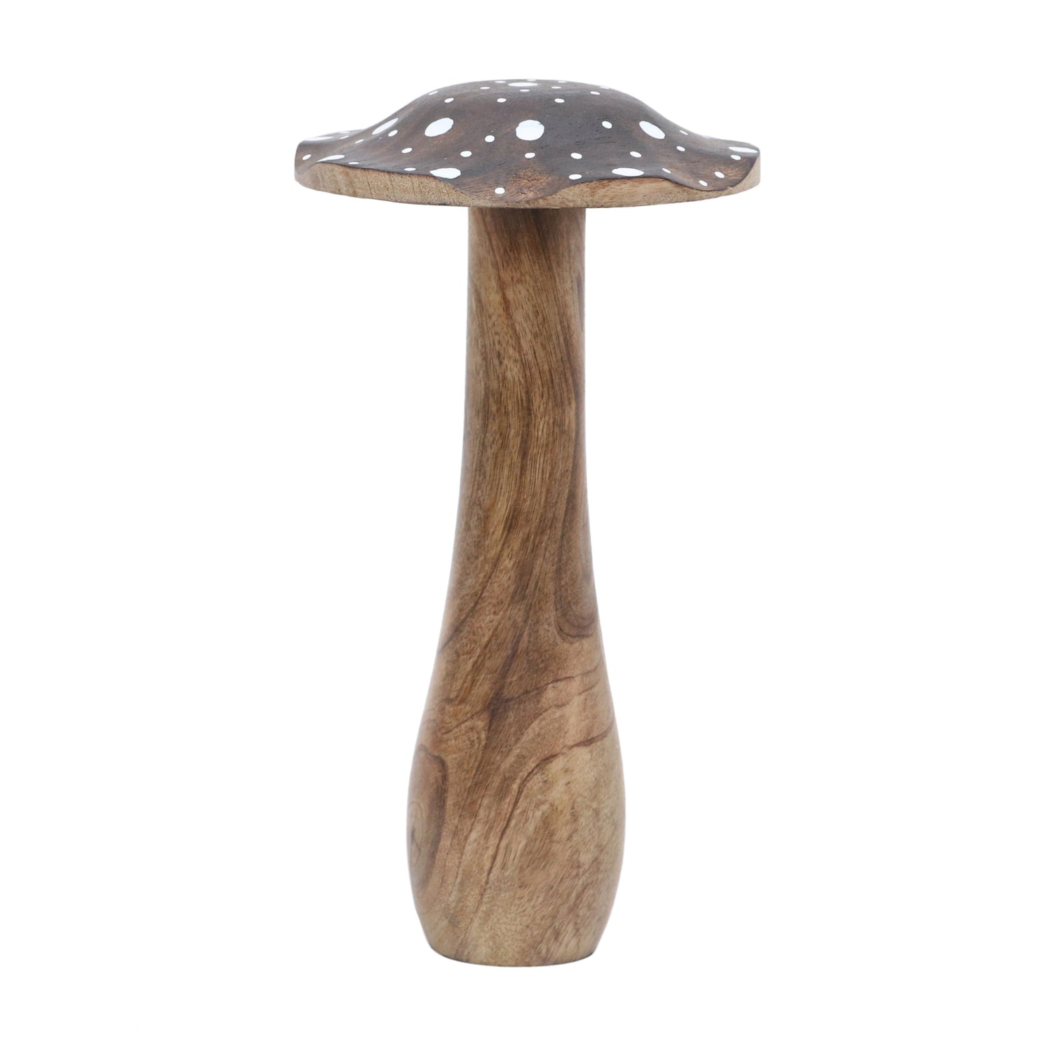 10" Wood Mushroom With White Dots - Brown