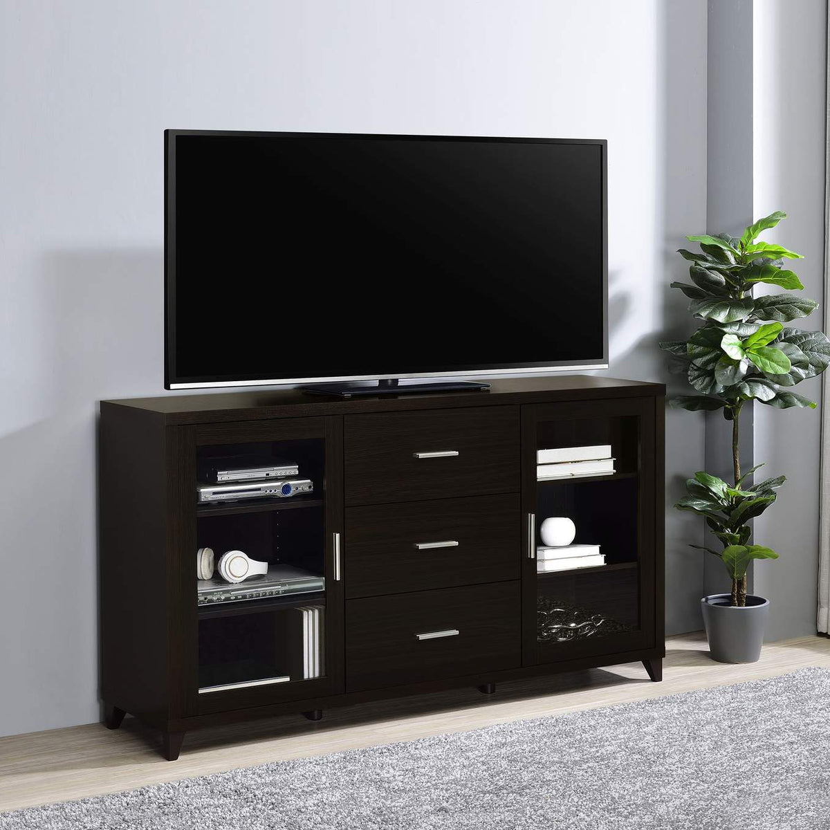 700881 Lewes 2-door Engineered Wood 60-inch TV Stand Cappuccino
