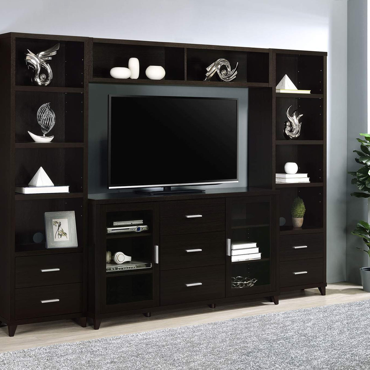 700882 Lewes 4-shelf Engineered Wood Media Tower Cappuccino