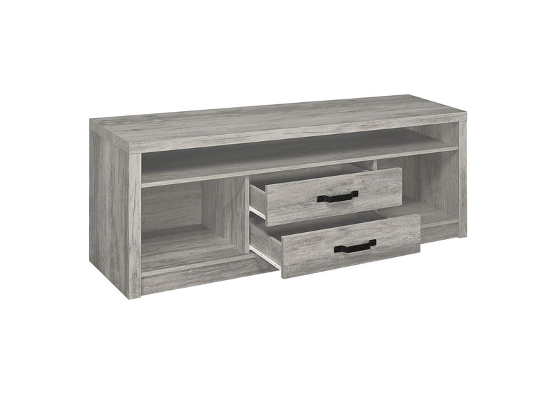701024 Burke 2-drawer Engineered Wood 59-inch TV Stand Grey Driftwood
