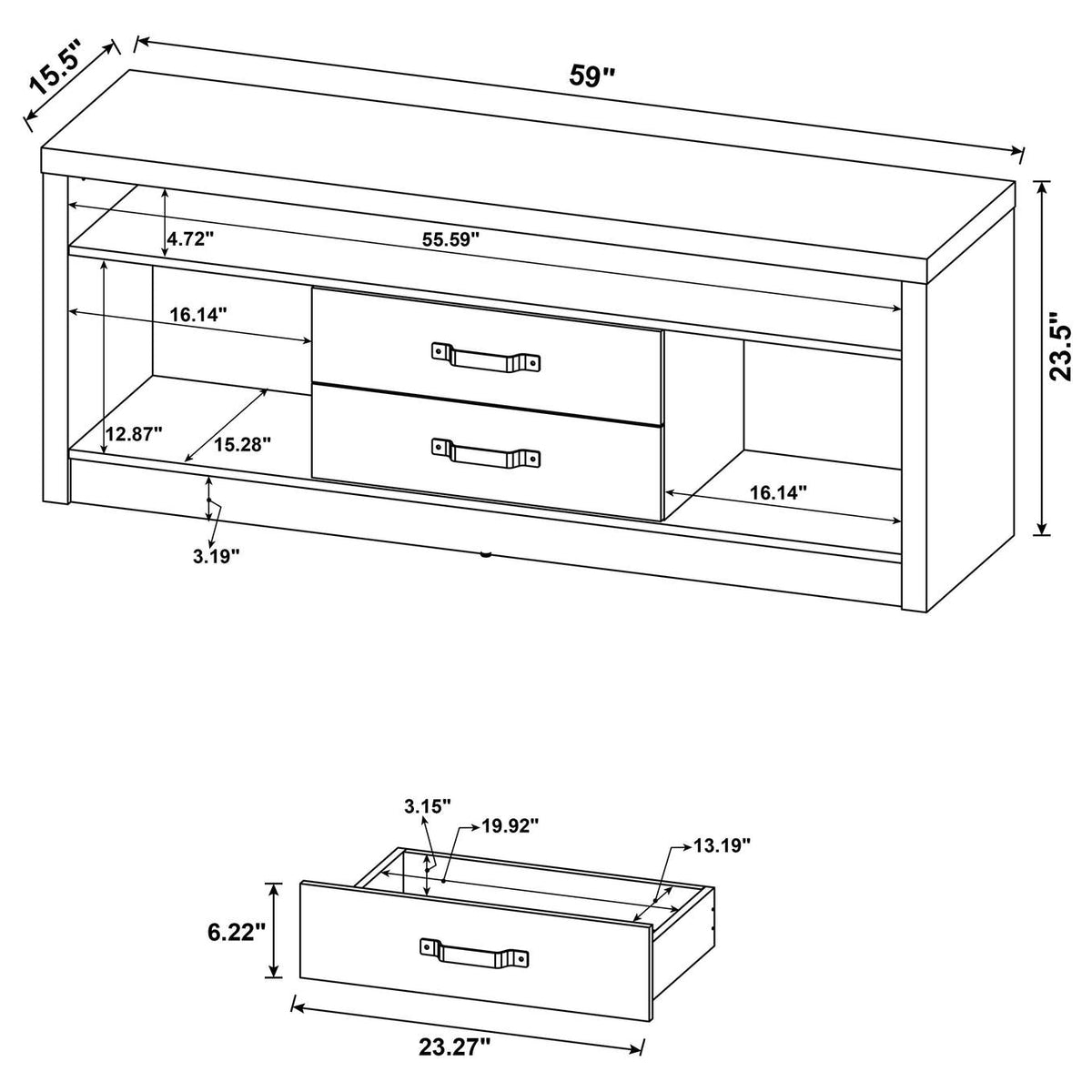 701024 Burke 2-drawer Engineered Wood 59-inch TV Stand Grey Driftwood