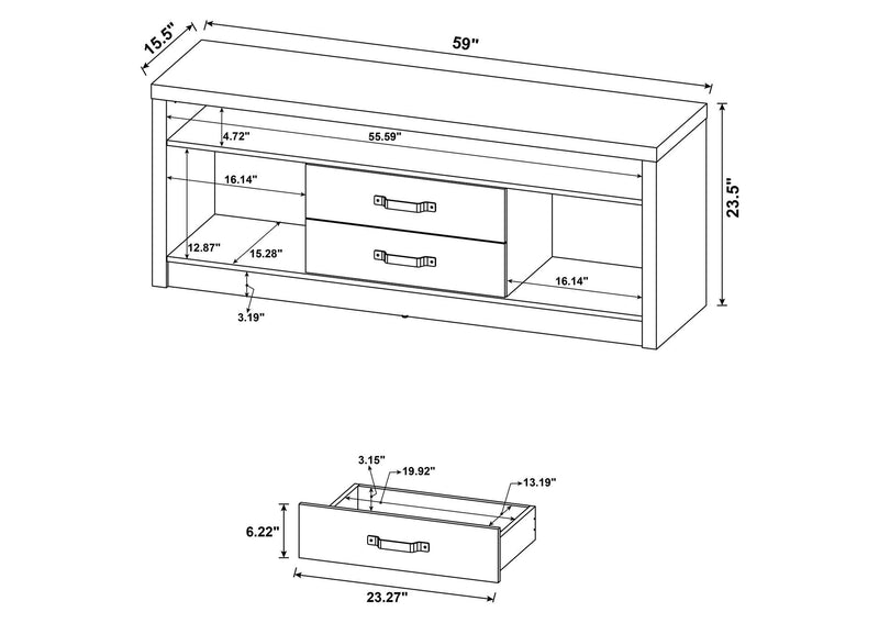 701024 Burke 2-drawer Engineered Wood 59-inch TV Stand Grey Driftwood
