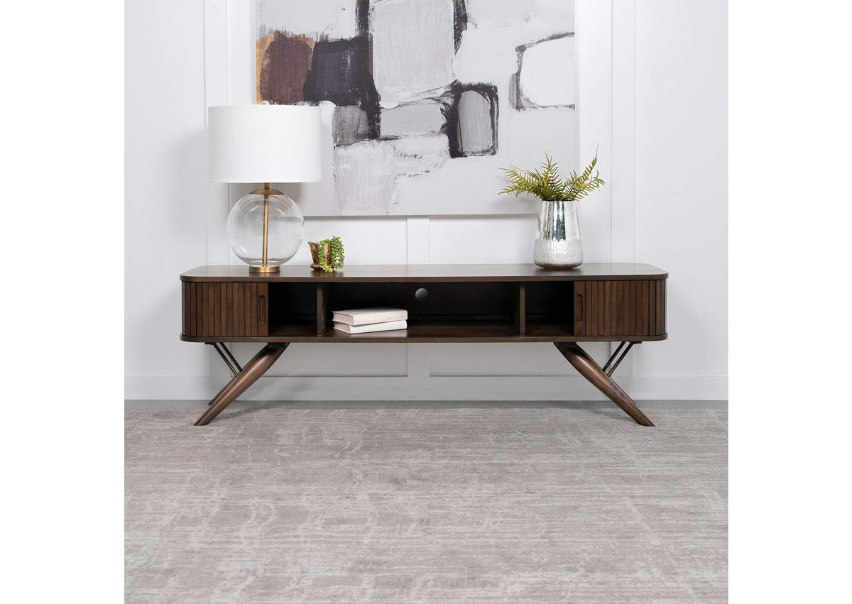 Valna Wood 71-inch TV Stand with Sliding Doors Walnut