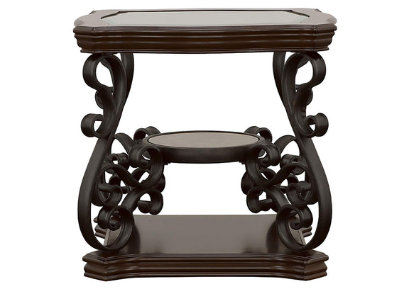 702448-S2 Laney 2-piece Glass Top Coffee and End Table Set Dark Merlot