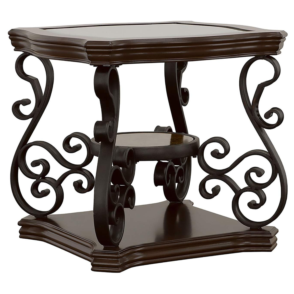 702448-S3 Laney 3-piece Glass Top Coffee and End Table Set Dark Merlot