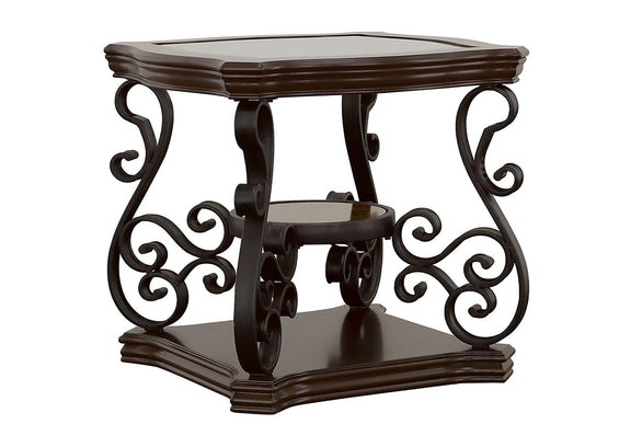 702448-S3 Laney 3-piece Glass Top Coffee and End Table Set Dark Merlot