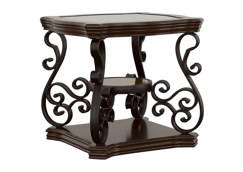 702448-S3 Laney 3-piece Glass Top Coffee and End Table Set Dark Merlot