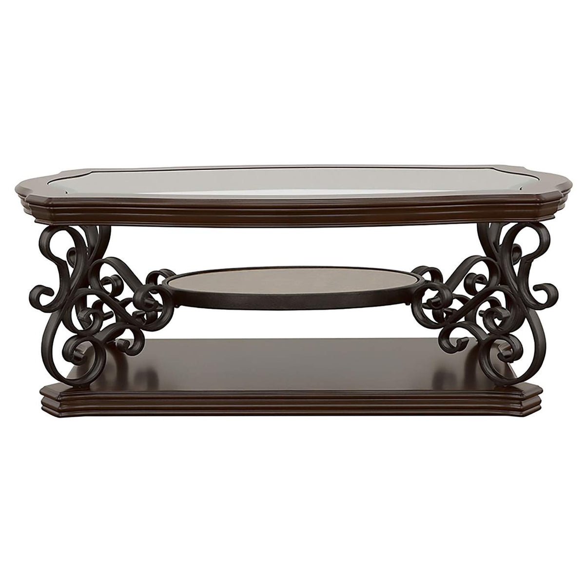 702448-S3 Laney 3-piece Glass Top Coffee and End Table Set Dark Merlot