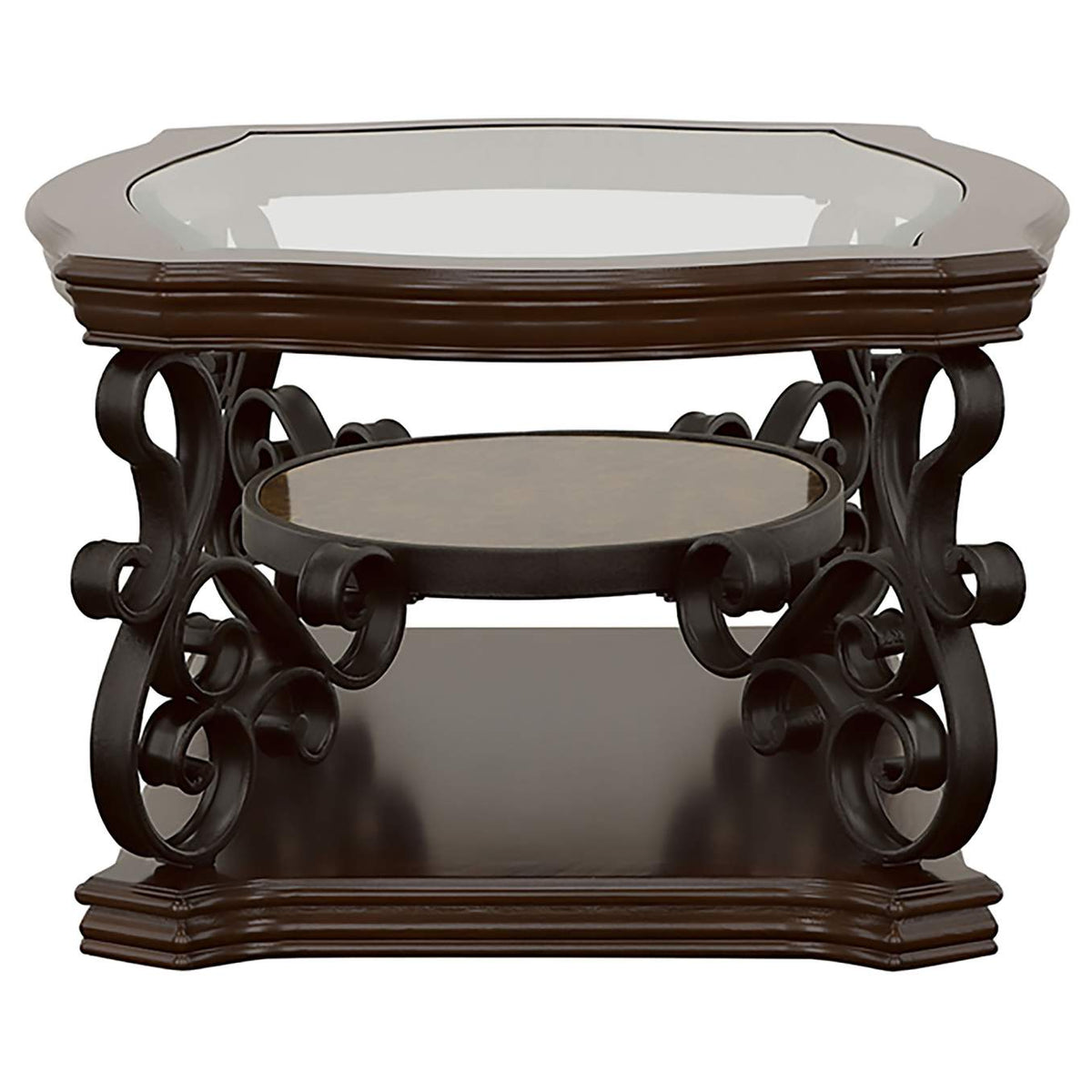 702448-S3 Laney 3-piece Glass Top Coffee and End Table Set Dark Merlot