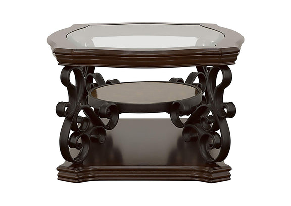 702448-S3 Laney 3-piece Glass Top Coffee and End Table Set Dark Merlot