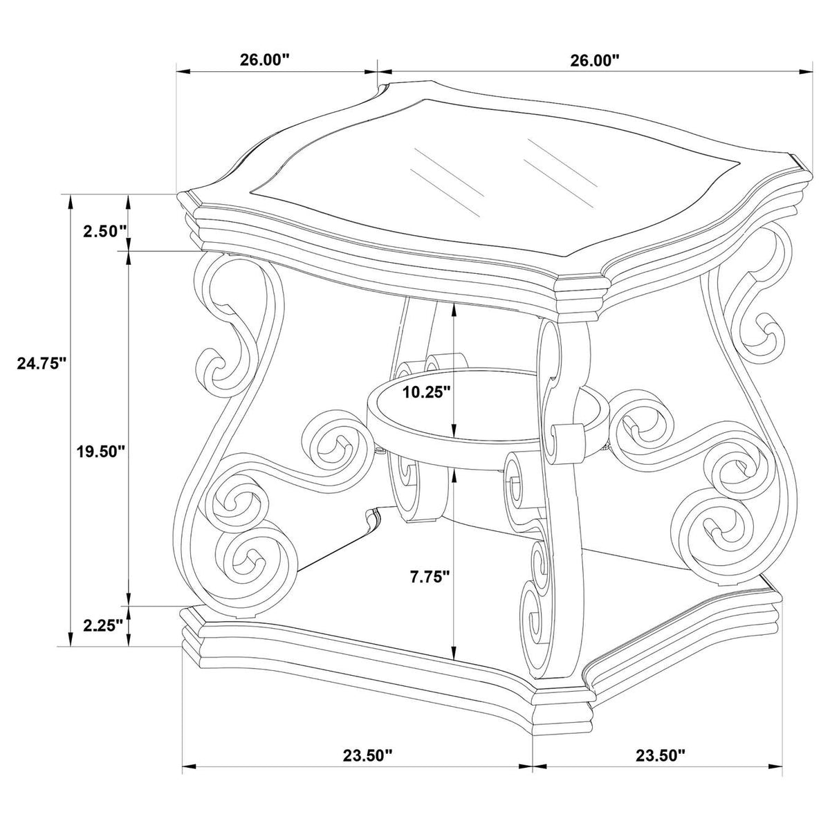 702448-S3 Laney 3-piece Glass Top Coffee and End Table Set Dark Merlot