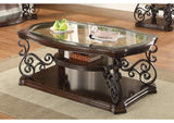 702448 Laney 1-shelf Glass Top Rectangular Coffee Table Deep Merlot