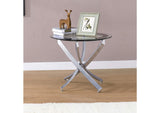702587 Brooke Round Glass Top Side End Table Metal Base Chrome
