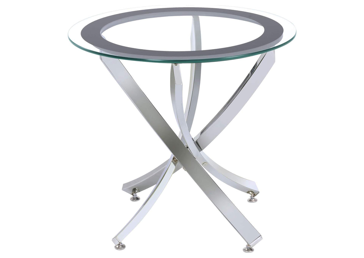 702587 Brooke Round Glass Top Side End Table Metal Base Chrome