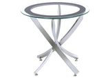 702587 Brooke Round Glass Top Side End Table Metal Base Chrome