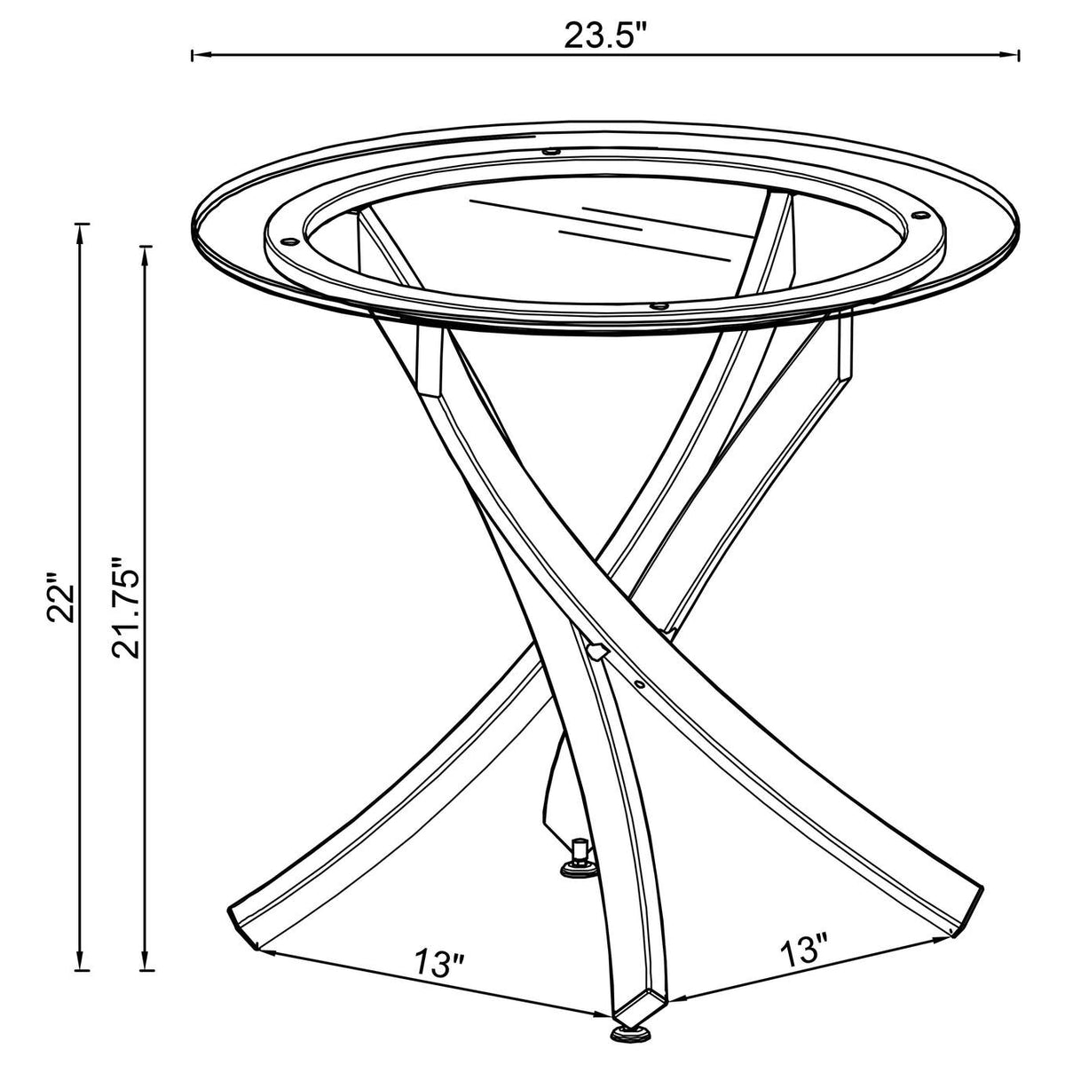 702587 Brooke Round Glass Top Side End Table Metal Base Chrome