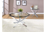 702587 Brooke Round Glass Top Side End Table Metal Base Chrome