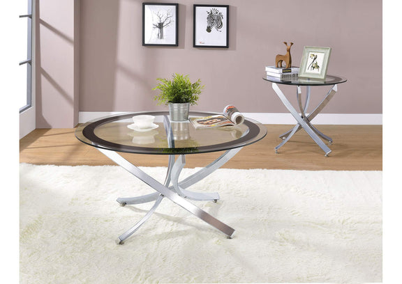 702587 Brooke Round Glass Top Side End Table Metal Base Chrome