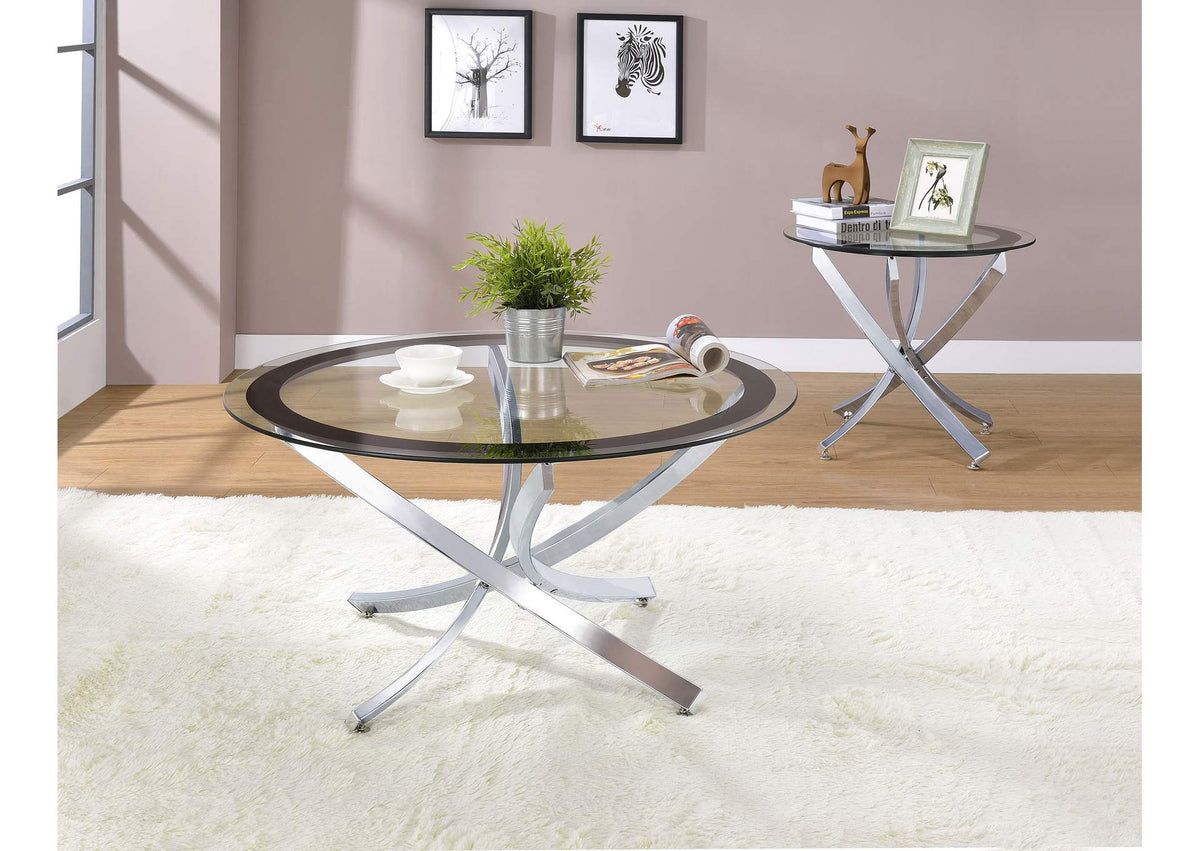 702588-S2 Brooke 2-piece Round Coffee and End Table Set Chrome