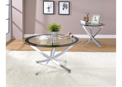 702588-S2 Brooke 2-piece Round Coffee and End Table Set Chrome