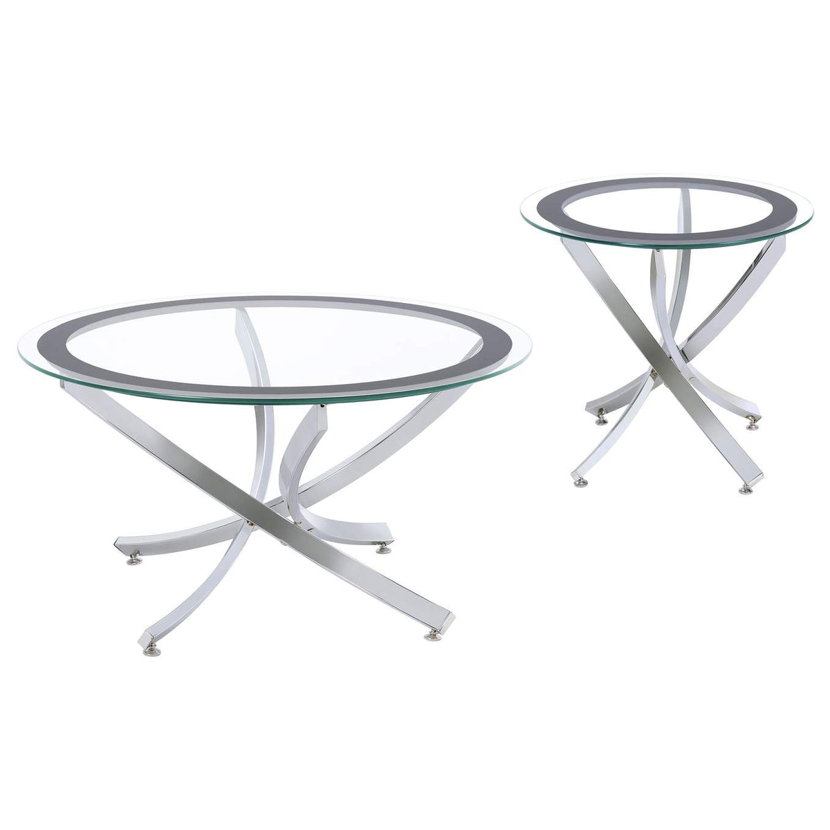 702588-S2 Brooke 2-piece Round Coffee and End Table Set Chrome