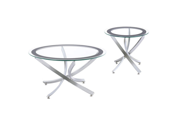 702588-S2 Brooke 2-piece Round Coffee and End Table Set Chrome