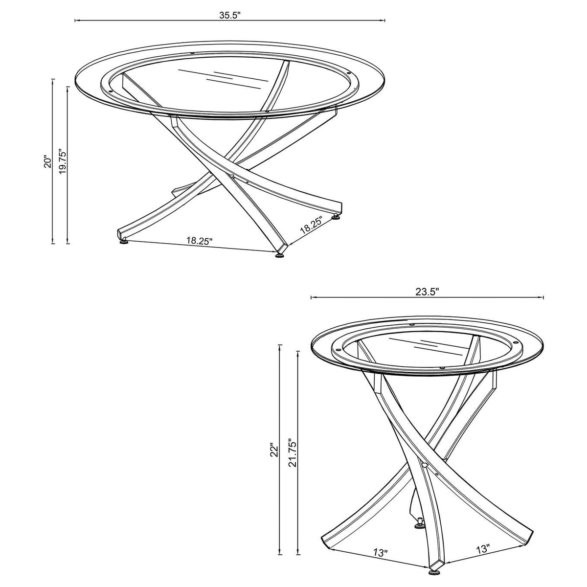 702588-S2 Brooke 2-piece Round Coffee and End Table Set Chrome