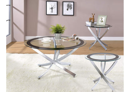 702588-S3 Brooke 3-piece Round Coffee and End Table Set Chrome