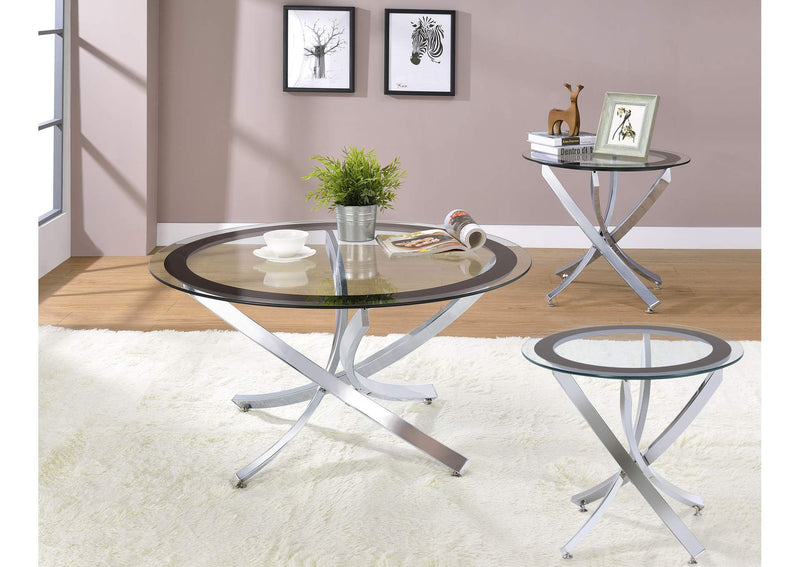 702588-S3 Brooke 3-piece Round Coffee and End Table Set Chrome