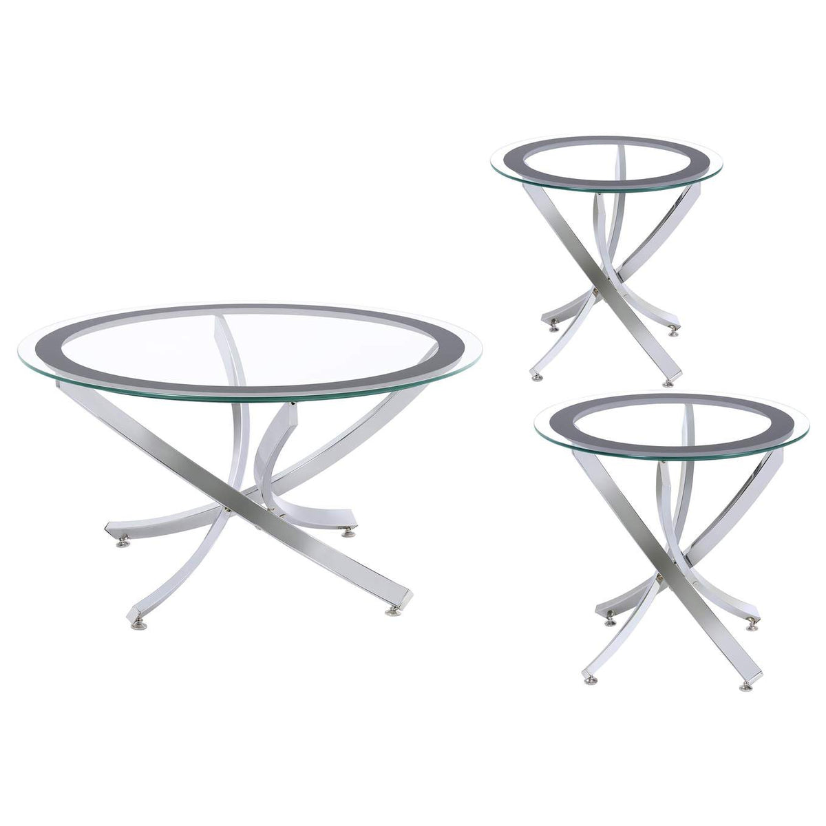 702588-S3 Brooke 3-piece Round Coffee and End Table Set Chrome