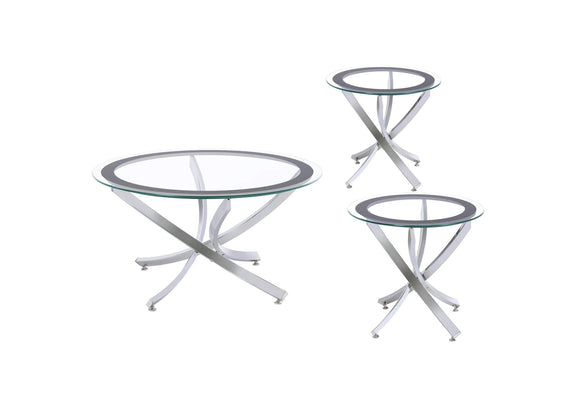 702588-S3 Brooke 3-piece Round Coffee and End Table Set Chrome