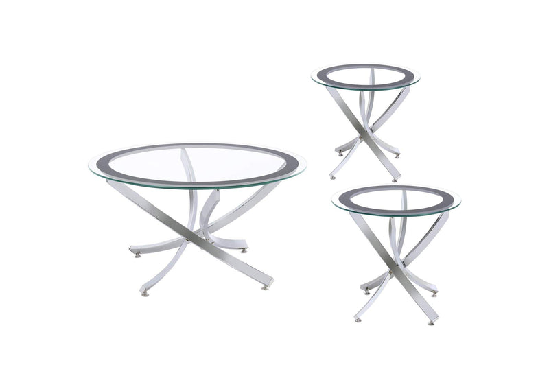 702588-S3 Brooke 3-piece Round Coffee and End Table Set Chrome