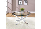 702588 Brooke Round Glass Top Coffee Table Metal Base Chrome