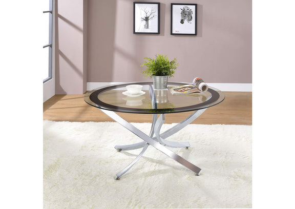 702588 Brooke Round Glass Top Coffee Table Metal Base Chrome