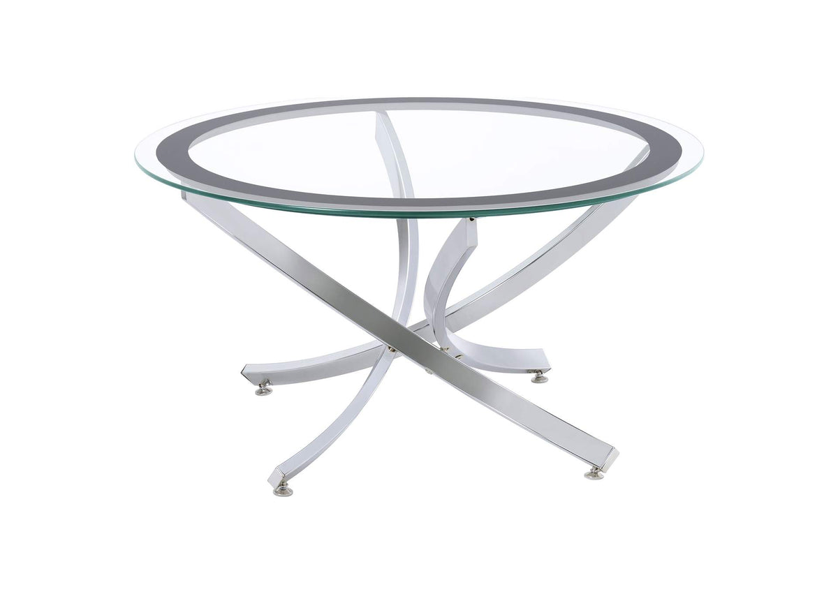 702588 Brooke Round Glass Top Coffee Table Metal Base Chrome