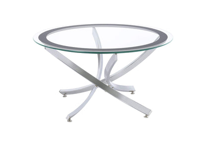 702588 Brooke Round Glass Top Coffee Table Metal Base Chrome